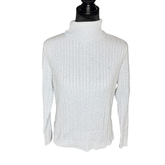 Izod Women's sz Large Baby Blue Cable Knit Turtle Neck Sweater Long Sleeve - Picture 1 of 8